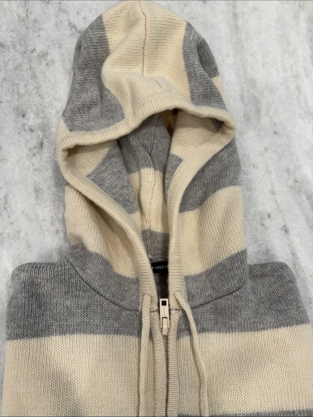 Brandy Melville Cream and Gray Striped Zip Hoodie